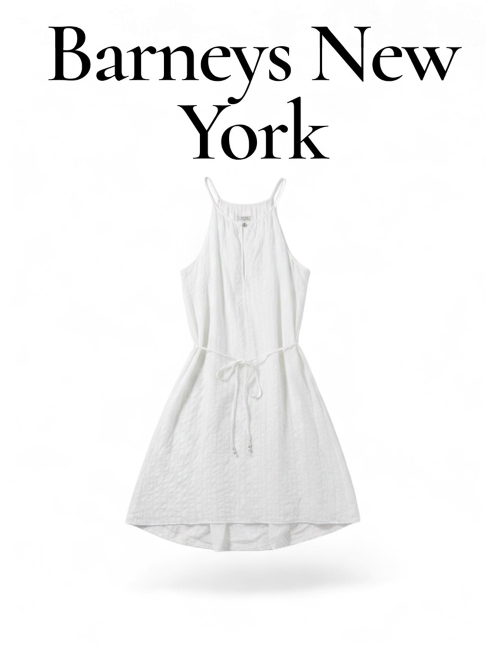 Barneys New York White Cotton Tie-Waist Dress